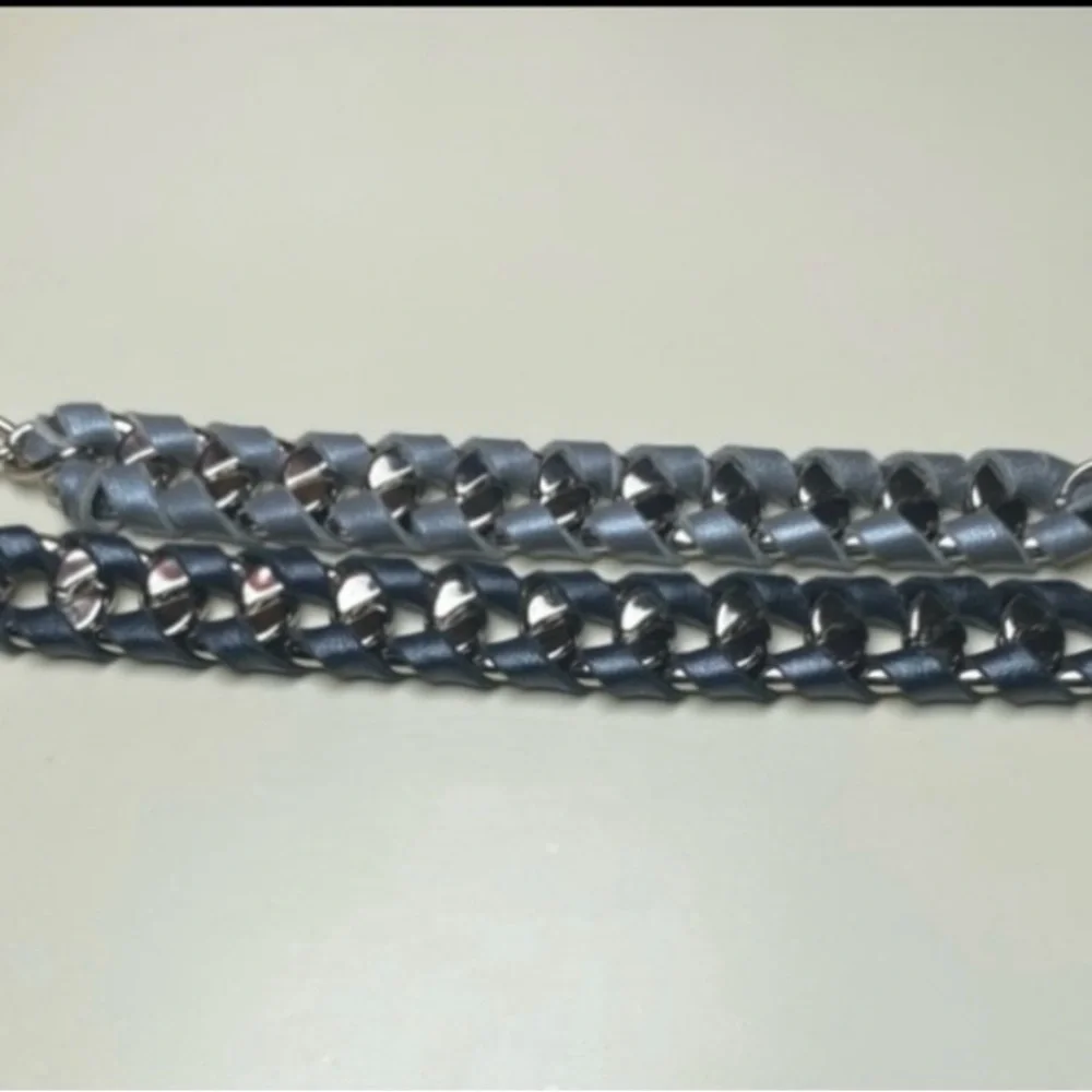 J Elliot MENS set of 2 Silver  Curb Chain Black & Grey Leather Bracelets FIRM